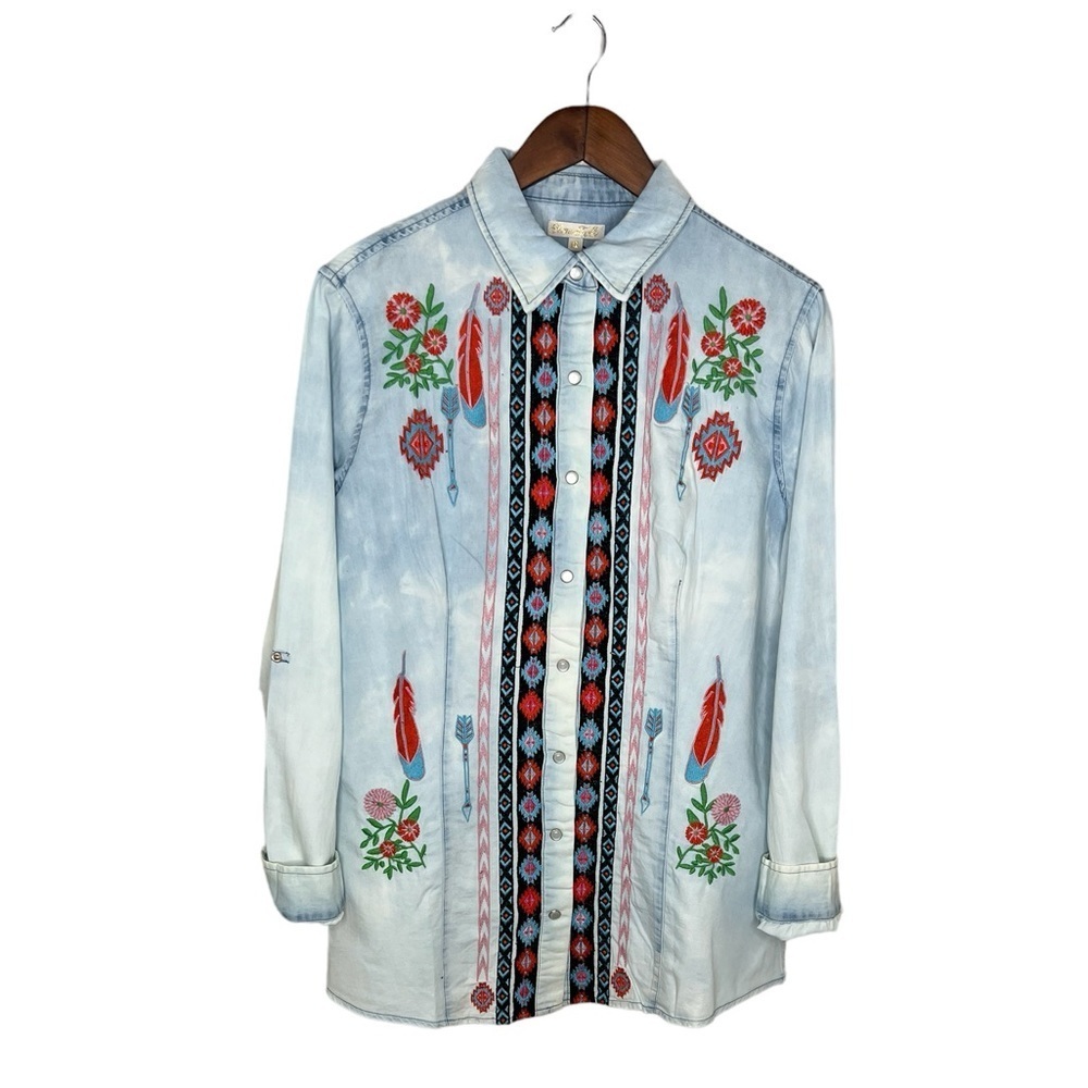 Home Folk Women’s Floral Embroidered Aztec Southwestern Button Down shirt